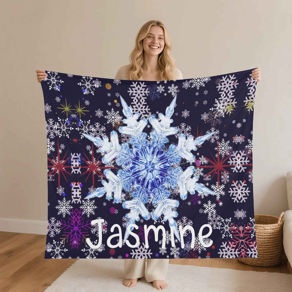 Personalized Snowflake Flannel Blanket Custom Name