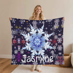 Personalized Snowflake Flannel Blanket - Woman holding custom name blanket 'Jasmine' | Our Phoenix Rise