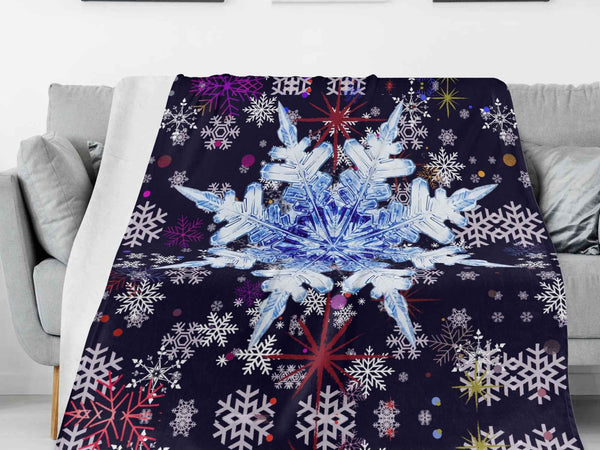 Snowflake Blanket – Midnight Blue Burst Flannel, Cozy Warmth