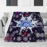 Snowflake Blanket – Midnight Blue Burst Flannel, Cozy Warmth