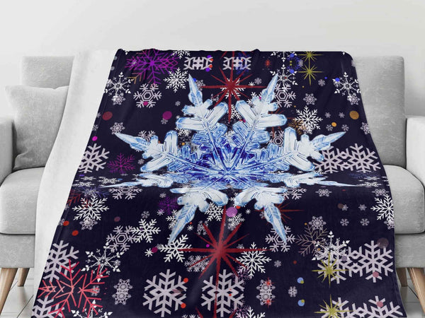 Snowflake Blanket – Midnight Blue Burst Flannel, Cozy Warmth