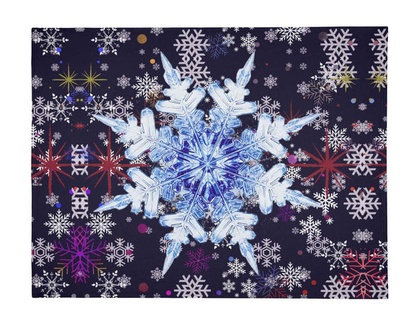 Snowflake Blanket – Midnight Blue Burst Flannel, Cozy Warmth