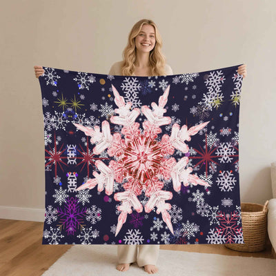 Red Snowflake Blanket – Midnight Blue & Flannel, Cozy Warmth