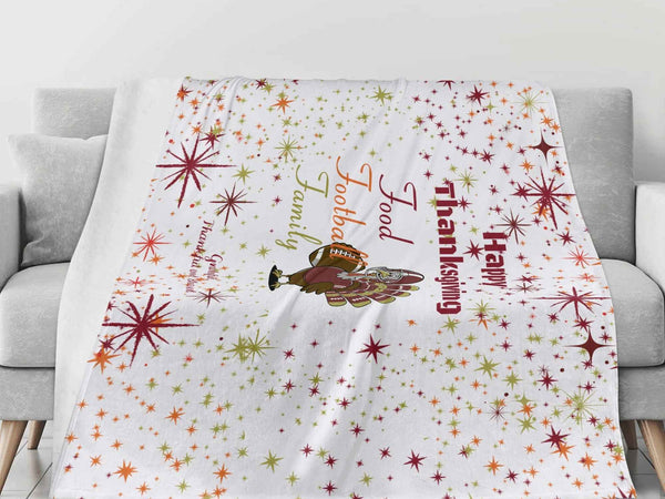 Thanksgiving Blanket – Food Football Family Flannel, Cozy Warmth