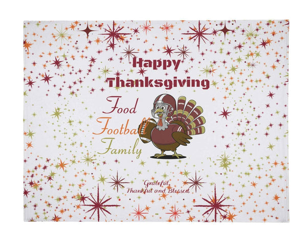 Thanksgiving Blanket – Food Football Family Flannel, Cozy Warmth