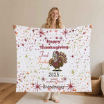 Thanksgiving Football Turkey Flannel Blanket - Full Design Held by Model | Our Phoenix Rise