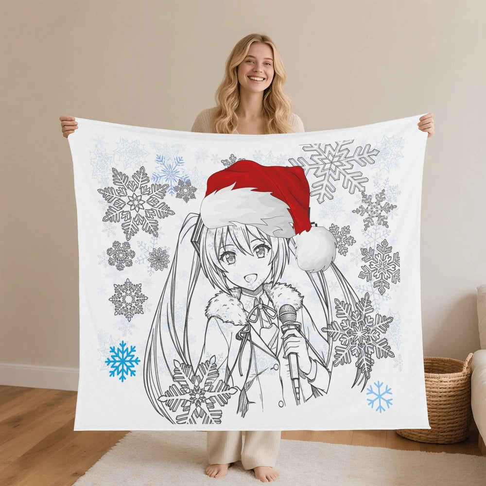 Christmas Anime Girl Flannel Fleece Blanket White 30x40-60x80