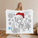 Christmas Anime Girl Flannel Fleece Blanket - Front View with Santa Hat Design | Our Phoenix Rise