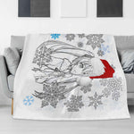 Christmas Anime Girl Flannel Fleece Blanket - Draped over Modern Grey Sofa | Our Phoenix Rise