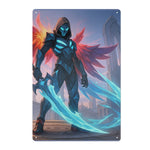 Winged Warrior Fantasy Metal Wall Art - Full character view, glowing sword and wings | Our Phoenix Rise