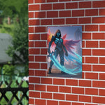 Winged Warrior Fantasy Metal Wall Art - Mounted on an outdoor red brick wall | Our Phoenix Rise