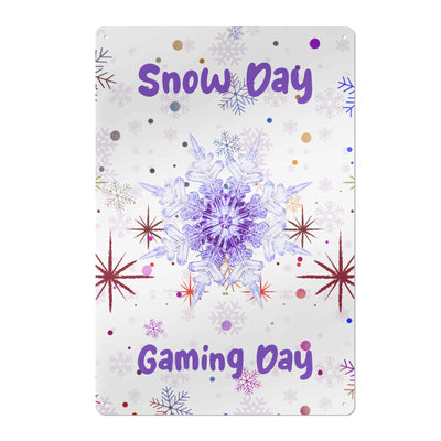 Snow Day Gaming Metal Wall Sign - Full front view with snowflake design | Our Phoenix Rise