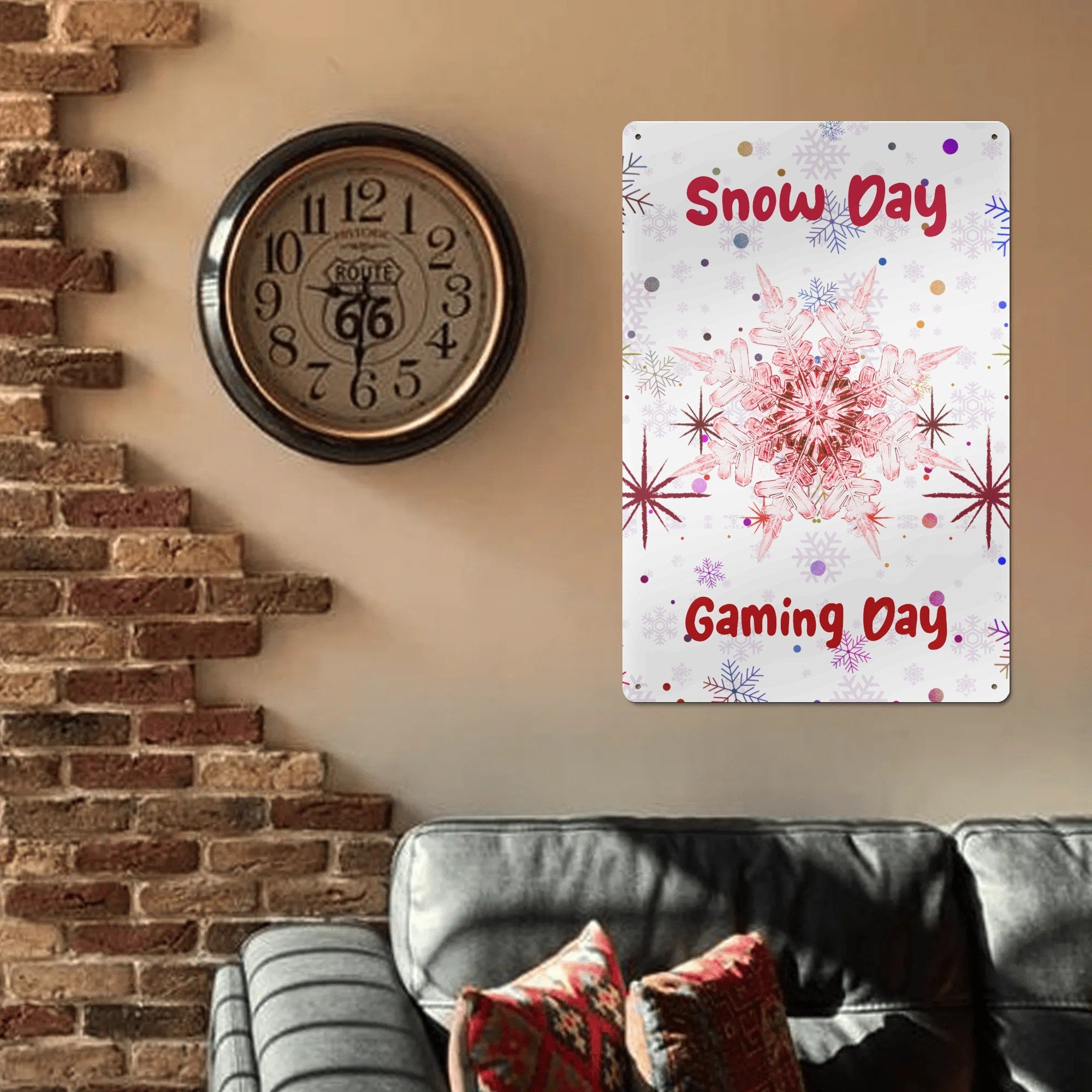 Snow Day Gaming Metal Wall Sign - close up of snowflake design | Our Phoenix Rise