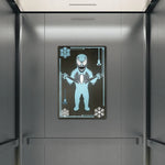 Winter Frost Symbiote Character Metal Wall Art Sign - Shown mounted inside an elevator | Our Phoenix Rise