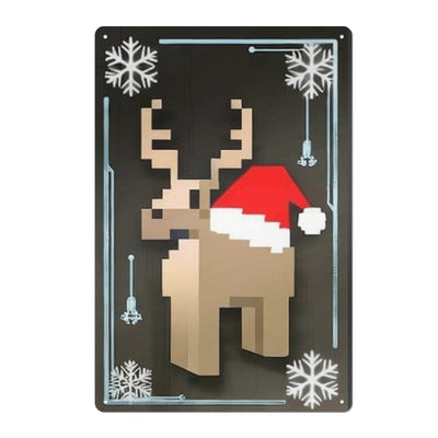 Christmas Pixel Art Reindeer Metal Wall Sign - Front view | Our Phoenix Rise