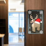 Christmas Pixel Art Reindeer Metal Wall Sign - Displayed on wooden wall in modern office | Our Phoenix Rise