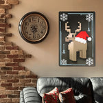 Christmas Pixel Art Reindeer Metal Wall Sign - Decorating a living room with couch and clock | Our Phoenix Rise