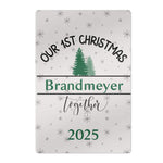 Personalized Our 1st Christmas Metal Sign - close up with snowflakes and trees | Our Phoenix Rise