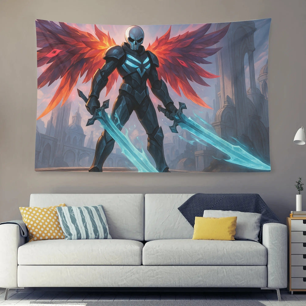 Skull Warrior Dark Fantasy Wall Tapestry