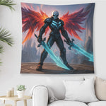 Skull Warrior Dark Fantasy Wall Tapestry - Over white couch with plant accent | Our Phoenix Rise