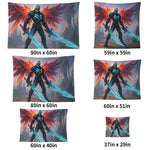 Skull Warrior Dark Fantasy Wall Tapestry - Detail of warrior's head and wings | Our Phoenix Rise