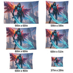 Dark Fantasy Masked Warrior Wall Tapestry Gaming Wall Decor w Wings and Swords Detailed View 6 | Our Phoenix Rise