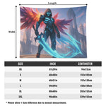 Dark Fantasy Masked Warrior Wall Tapestry Gaming Wall Decor w Wings and Swords Detailed View 7 | Our Phoenix Rise