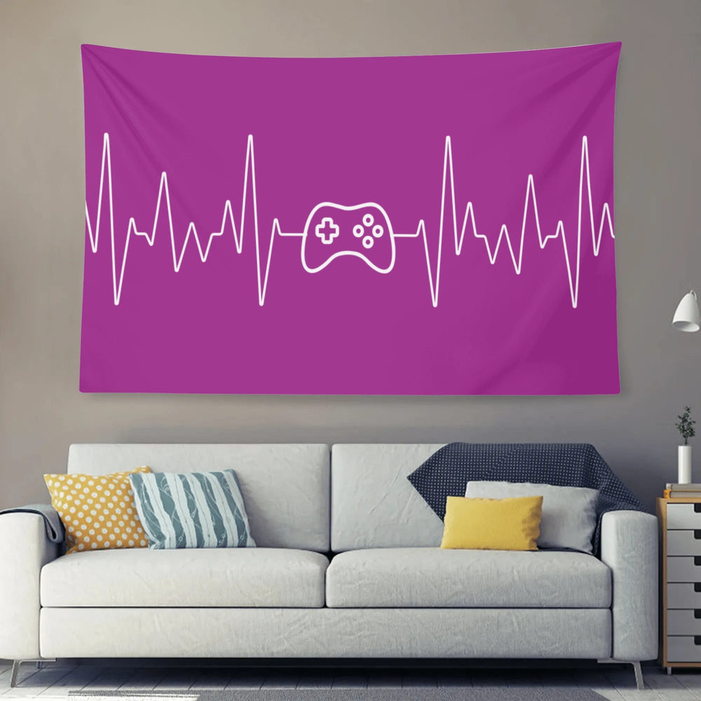 Purple Gaming Heartbeat Horizontal Wall Tapestry Made in the usa