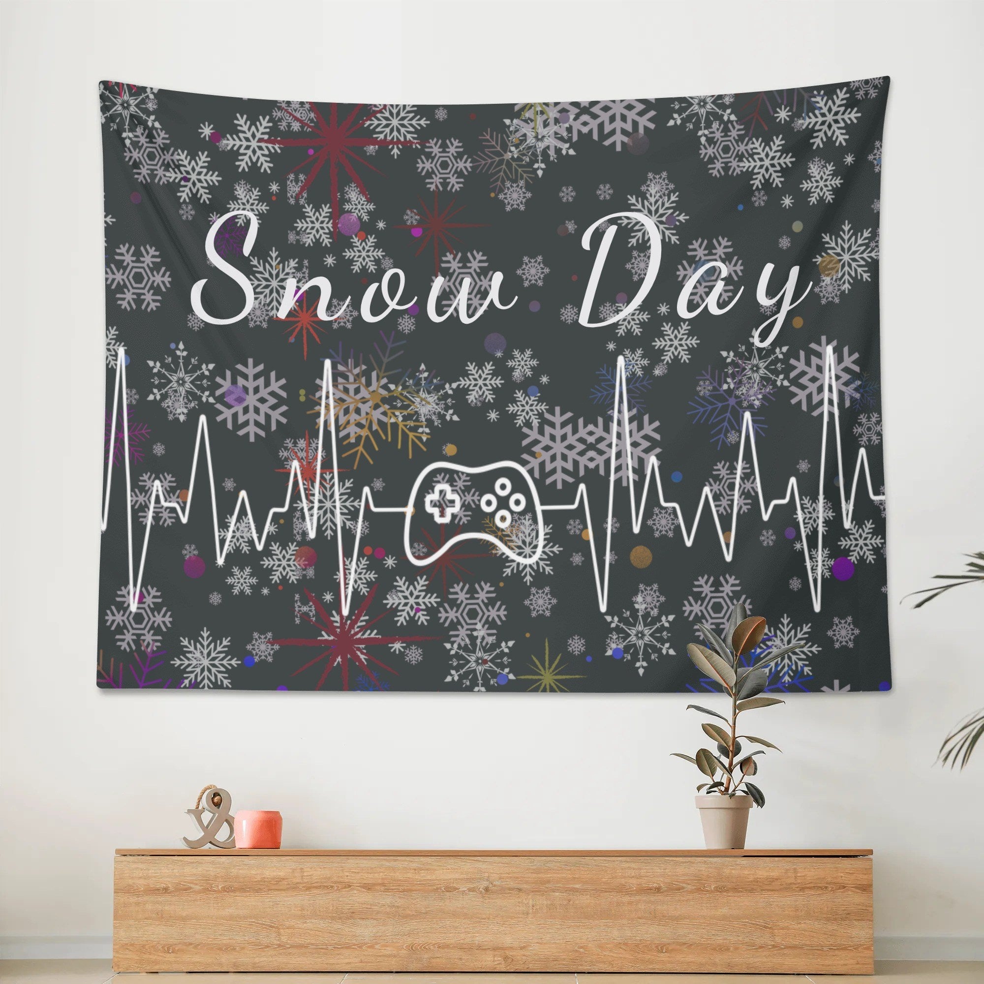 Personalized Snow Day Gaming Wall Tapestry - Lifestyle View | Our Phoenix Rise