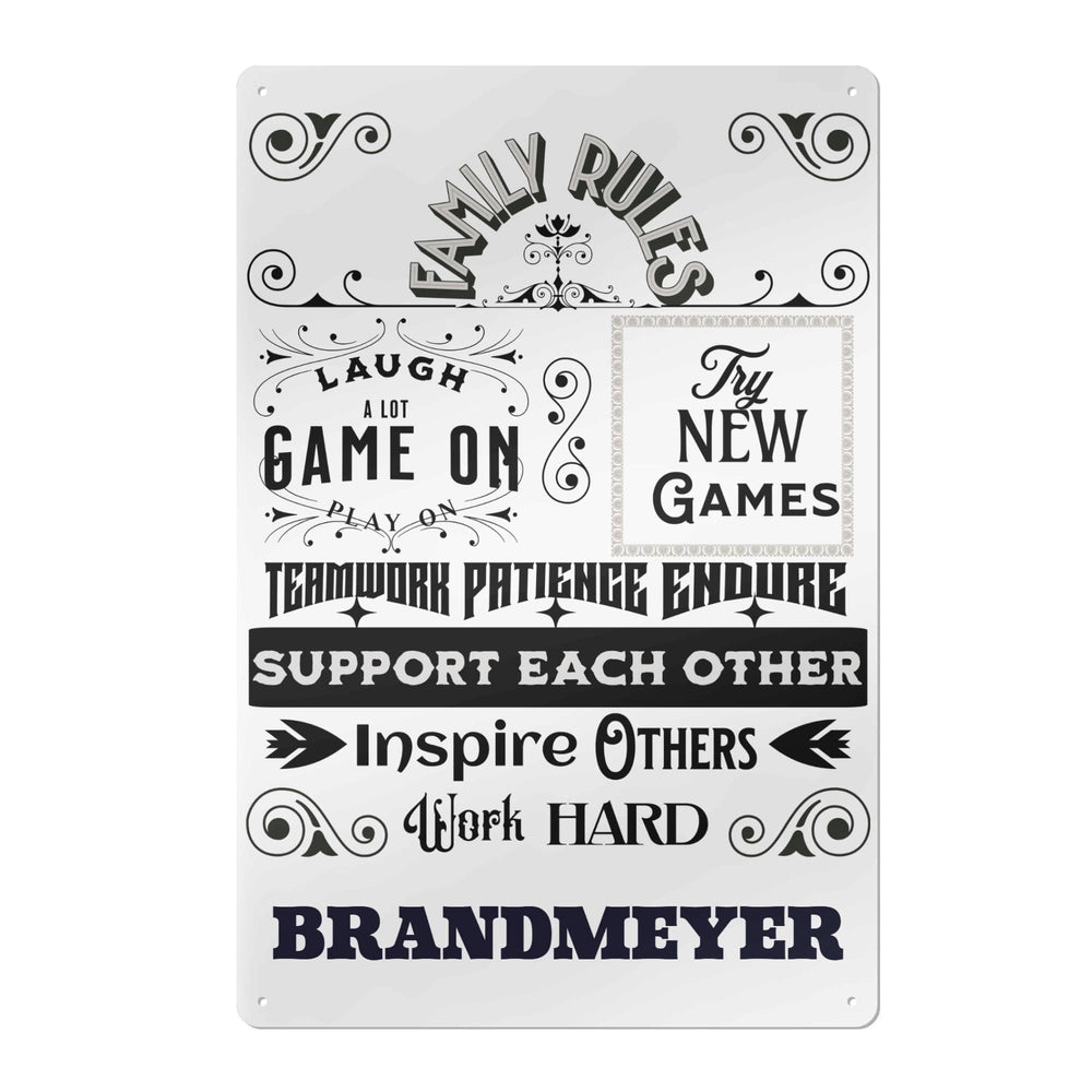 Personalized Family Rules Gaming Metal Wall Sign