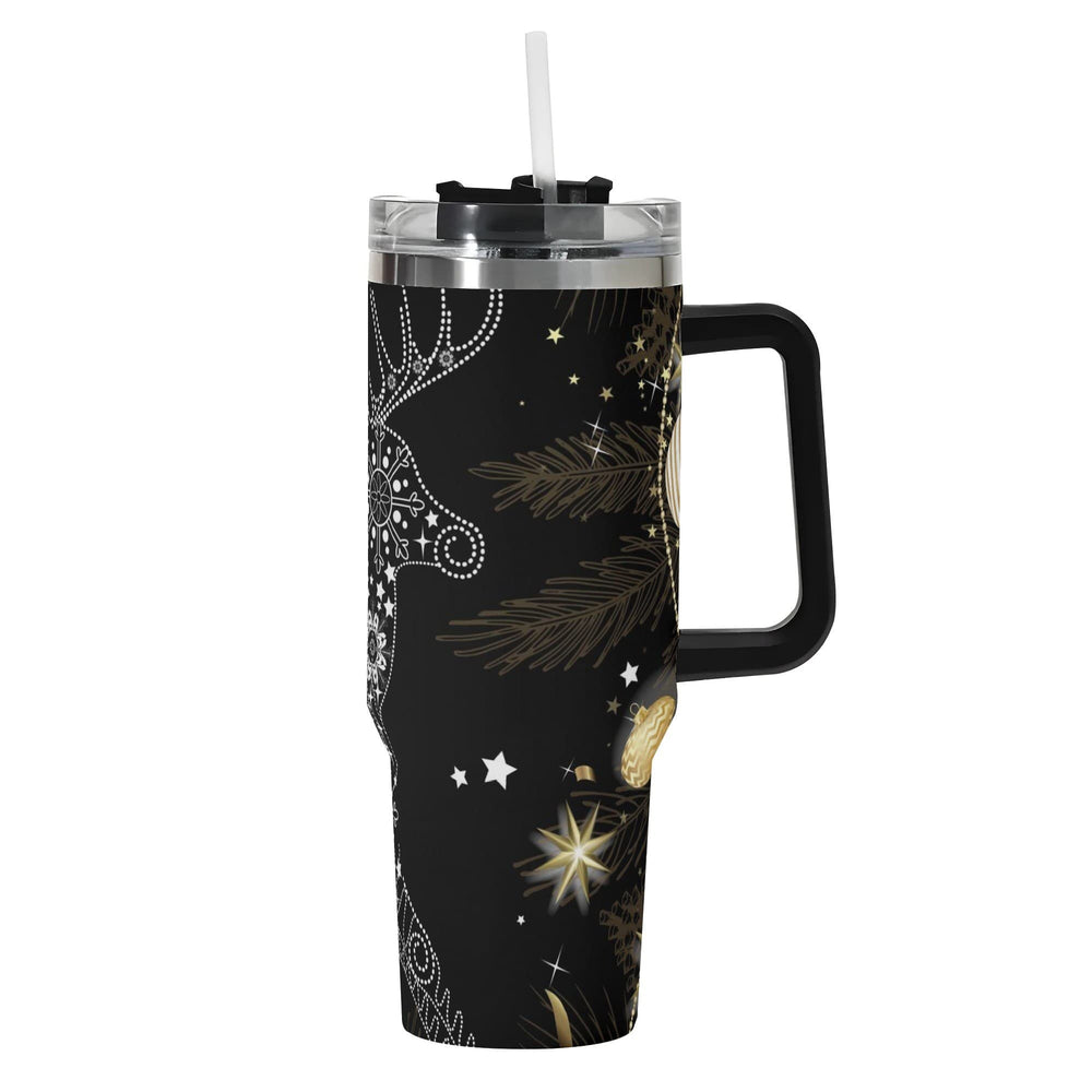 Custom 40oz Christmas Reindeer Tumbler with Black Handle | Straw for Travel and Home