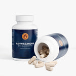 Ashwagandha with Black Pepper Capsules - bottle on side with scattered capsules | Our Phoenix Rise
