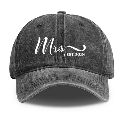 Mrs Est 2024 Baseball Cap - Denim Black front view | Our Phoenix Rise