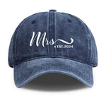 Mrs Est 2024 Baseball Cap - Denim Gray text close-up | Our Phoenix Rise
