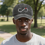 Personalized Infinity Initials Denim Baseball Cap - Black on male model front view with W D design | Our Phoenix Rise