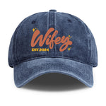 Wifey Est 2024 Denim Baseball Cap - front view, Navy | Our Phoenix Rise