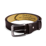 Engraved Leather Brown Belt Funny Personalized Gift For Husband Boyfriend Main Perspective | Our Phoenix Rise
