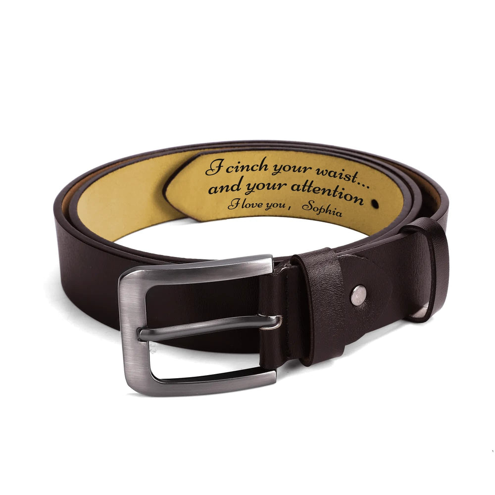 Personalized Engraved Brown Leather Belt