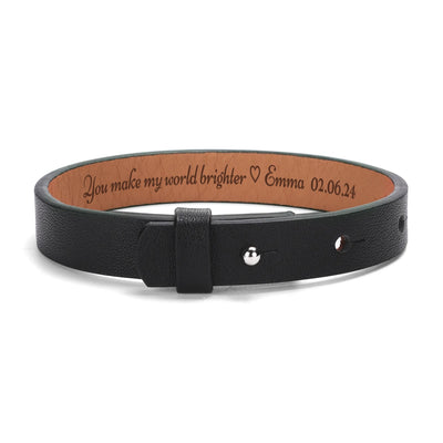 Personalized Engraved Black Leather Bracelet - engraved message detail | Our Phoenix Rise