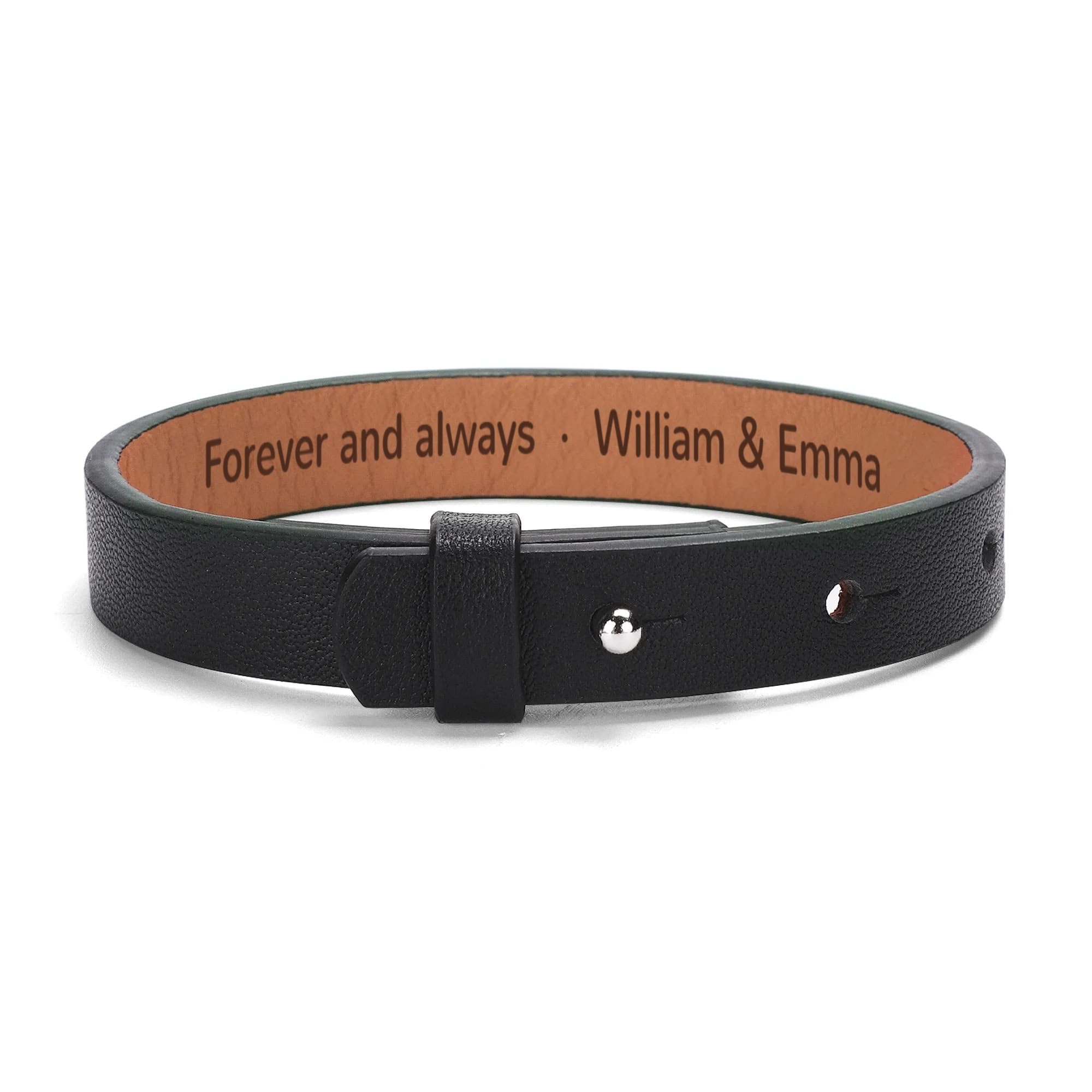 Personalized Engraved Black Leather Bracelet Men
