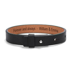 Personalized Engraved Black Leather Bracelet Men - Flat lay | Our Phoenix Rise