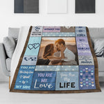 Personalized Couple Photo Blanket - draped on a modern living room sofa | Our Phoenix Rise