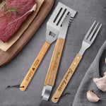Personalized Grilling Tool Set - spatula, knife, fork with raw meat and garlic | Our Phoenix Rise