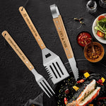 Personalized Grilling Tool Set - detail of custom engraved wooden handle on spatula | Our Phoenix Rise
