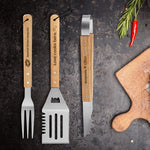 Personalized Grilling Tool Set - Tongs, Spatula, Fork on Dark Surface | Our Phoenix Rise