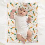 Personalized Carrot Baby Blanket Hat Headband Set - Baby lying on blanket with headband | Our Phoenix Rise