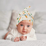 Personalized Carrot Baby Blanket Hat Headband Set - Baby wearing personalized beanie hat | Our Phoenix Rise