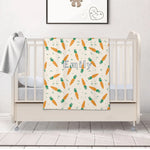 Personalized Carrot Baby Blanket Hat Headband Set - Close up of carrot print fabric texture | Our Phoenix Rise
