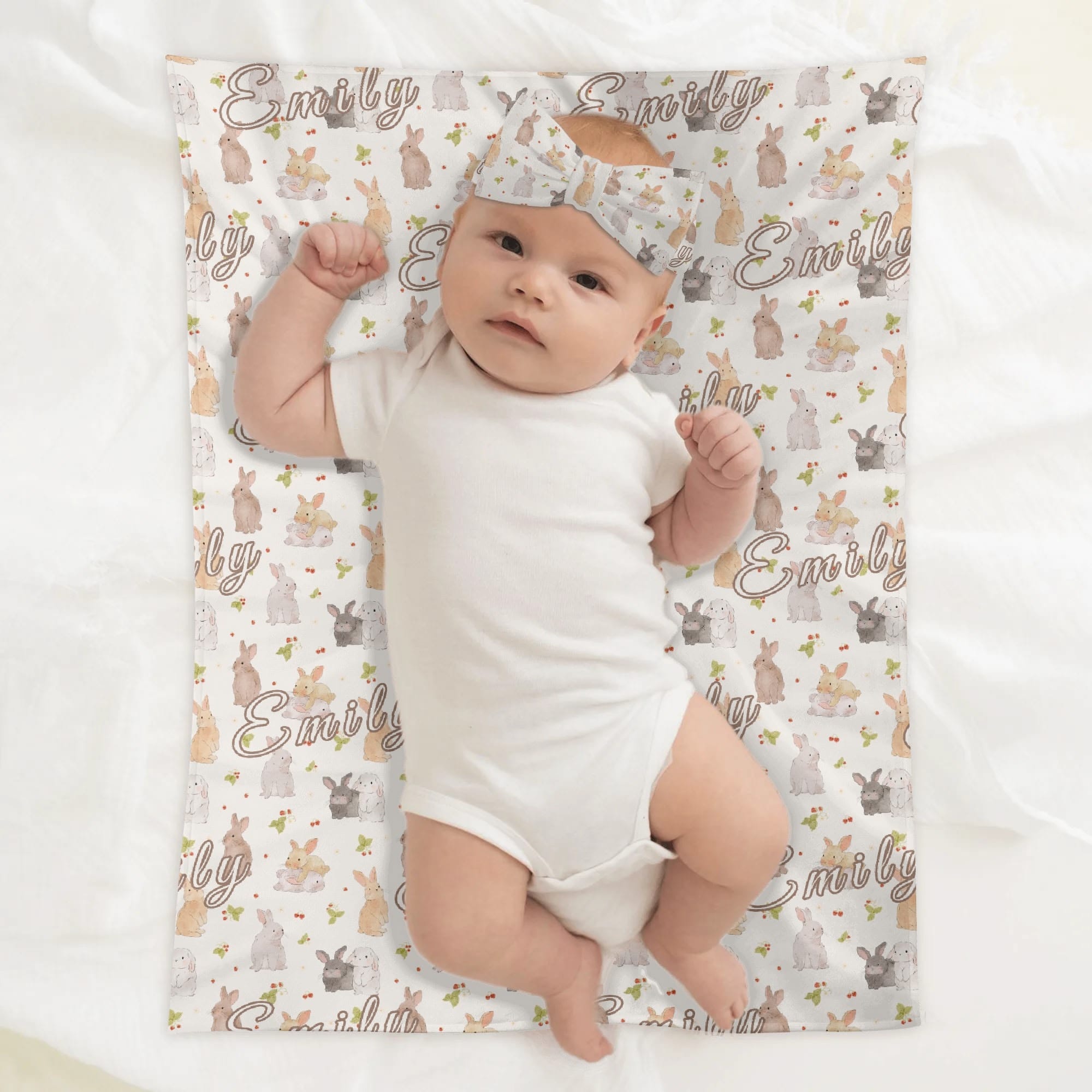 Personalized Bunny Baby Blanket Hat Set XS-L