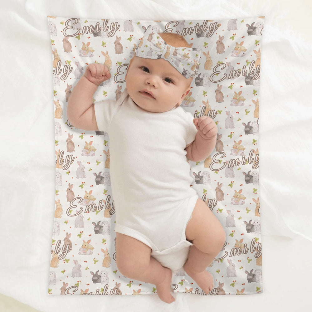 Personalized Bunny Baby Blanket Hat Set XS-L